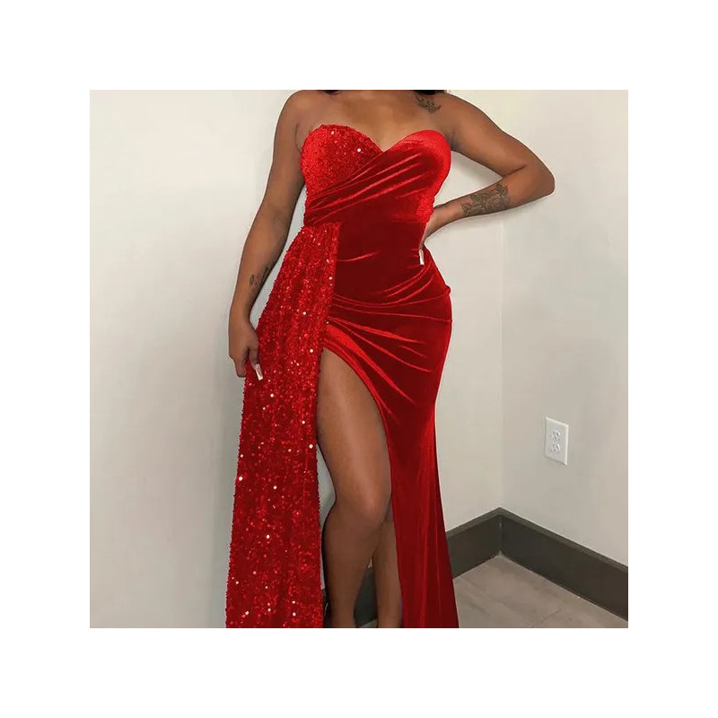 Beautiful sequins Christmas dress with slit, , wedding dress, wedding, Women’s outfit, prom, lady in red.