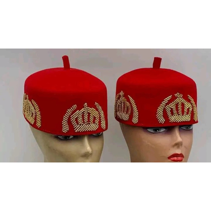 Igwe Odogwu African Chieftaincy Igbo Ozo Cap, African Men's Velvet Cap/Beaded Cap